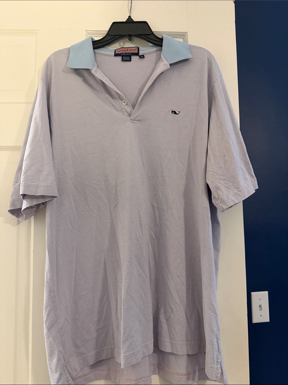 Vineyard Vines Light Blue Striped Polo with Contrast Collar